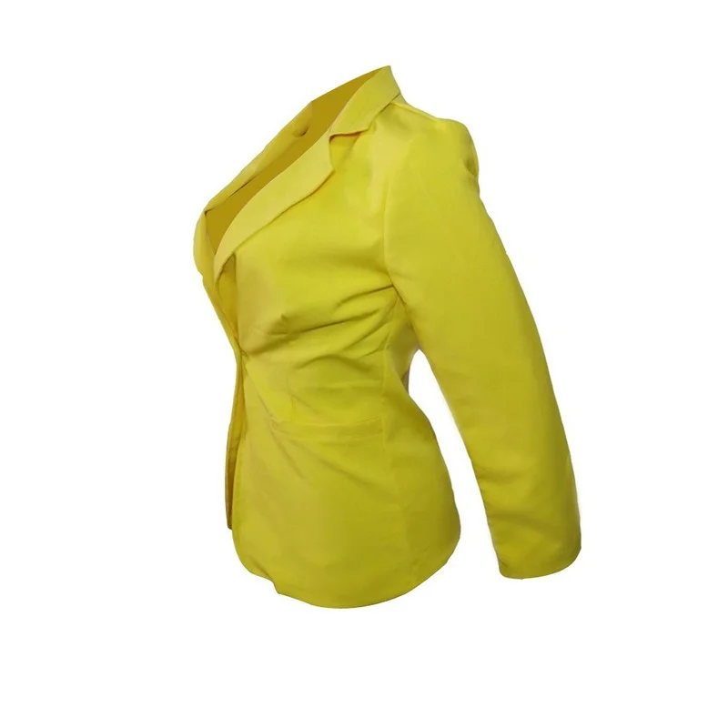 Yellow Casual Office Blazer 2023 Women Solid Colors Single Button Commute Bussiness Blazer Retro Simple All-Match Clothes Formal