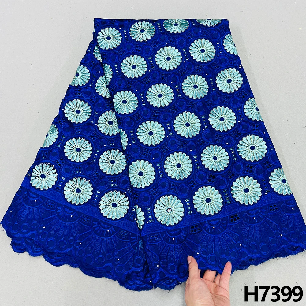 

Синяя швейцарская вуаль кружева в Швейцарии 2022 хлопок высокое качество вышитые камни сухие кружева Дубай ткани для вечернего платья HJ7399