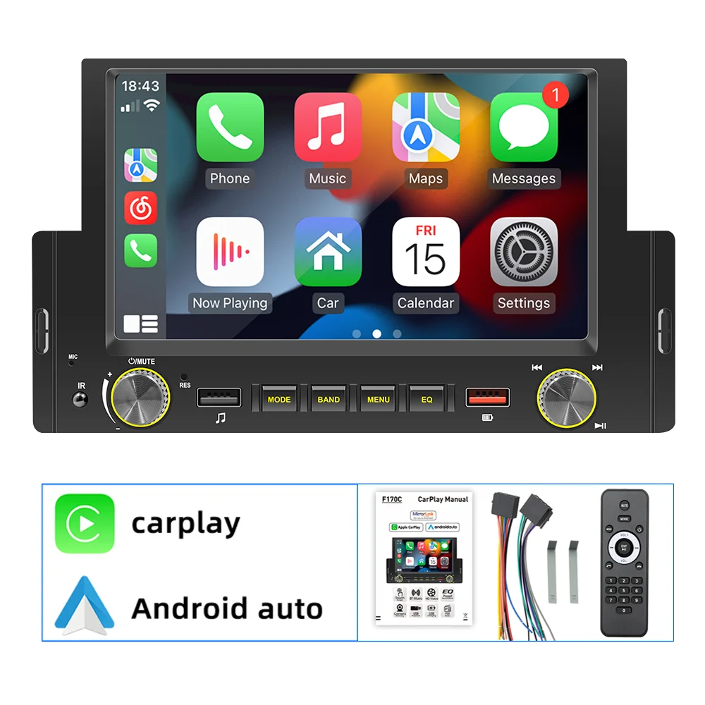 

Универсальный автомобильный радиоприемник Bluetooth 1 Din MP4 MP5 плеер CarPlay Android Авто Mirrorlink стерео экран заднего вида In-dash FM BT F170C