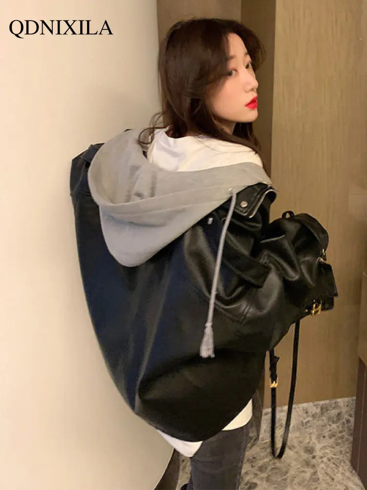 Leather Jacket Women Black PU Short Leather Jacket Motorcycle Suit Women's Spring Jackets Hoodies Women Oversize Winter Jacket