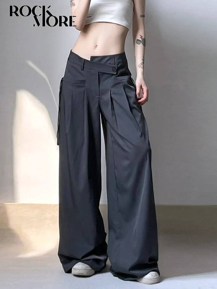 

Rockmore Harajuku мешковатые брюки для костюма, уличная Асимметричная высокая талия, Повседневные базовые широкие брюки, женские серые спортивные брюки в Корейском стиле