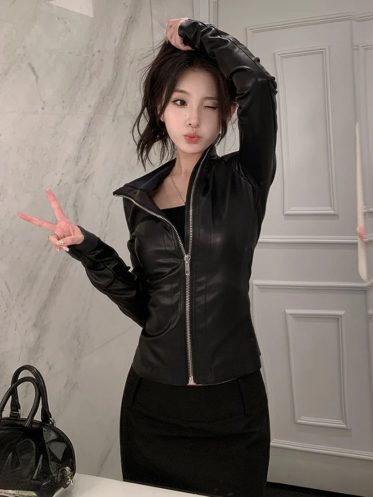 Женская куртка из искусственной кожи Y2k