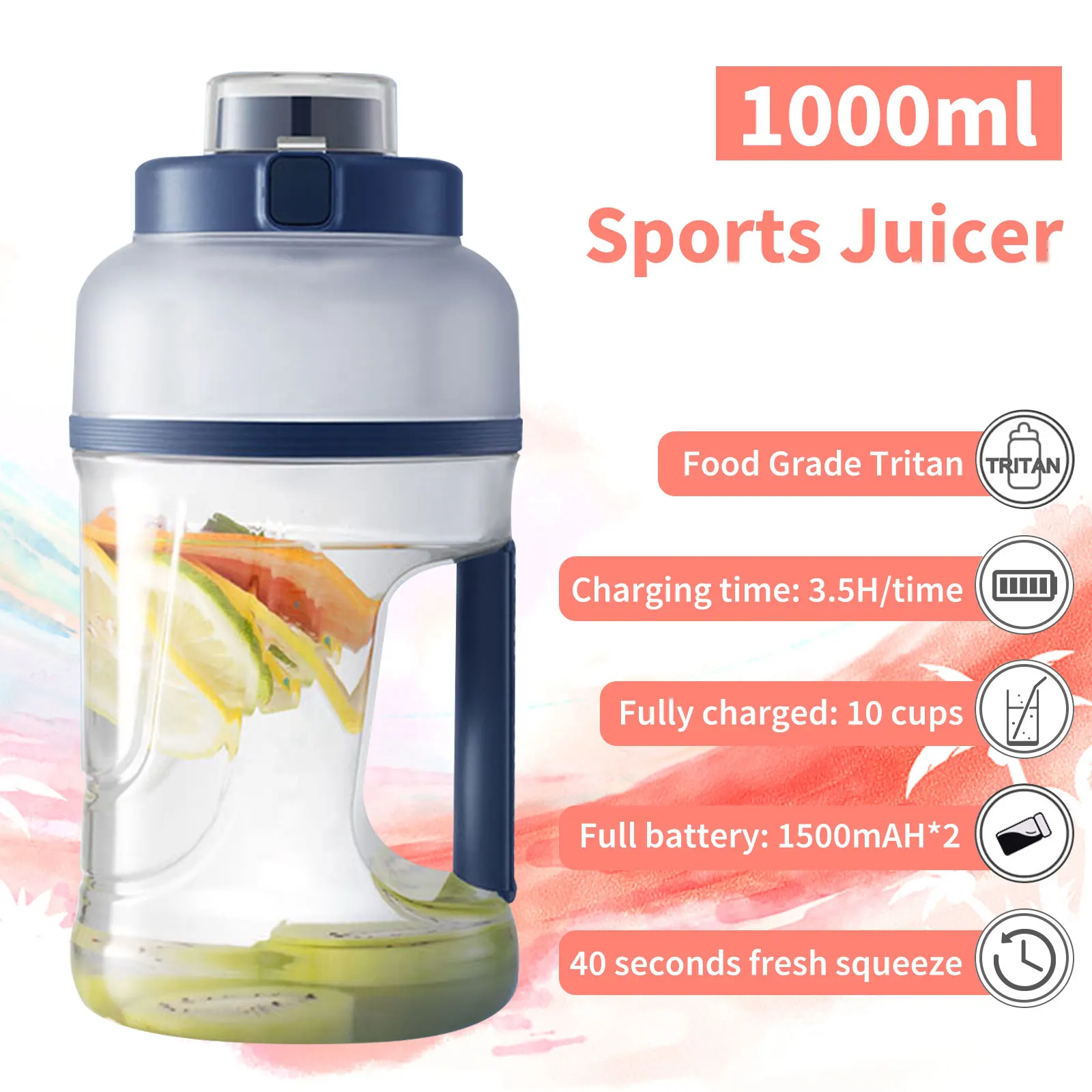 

1000ml Portable Blender Water Bottle Juicer Cup Handheld Fresh Fruit Mixer Juicer Cup Outdoor Picnic Camping Water Bottle Blende