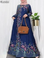 vintage print muslim dress women autumn floral sundress zanzea 2022 casual long sleeve maxi vestidos marocain turkish robe femme