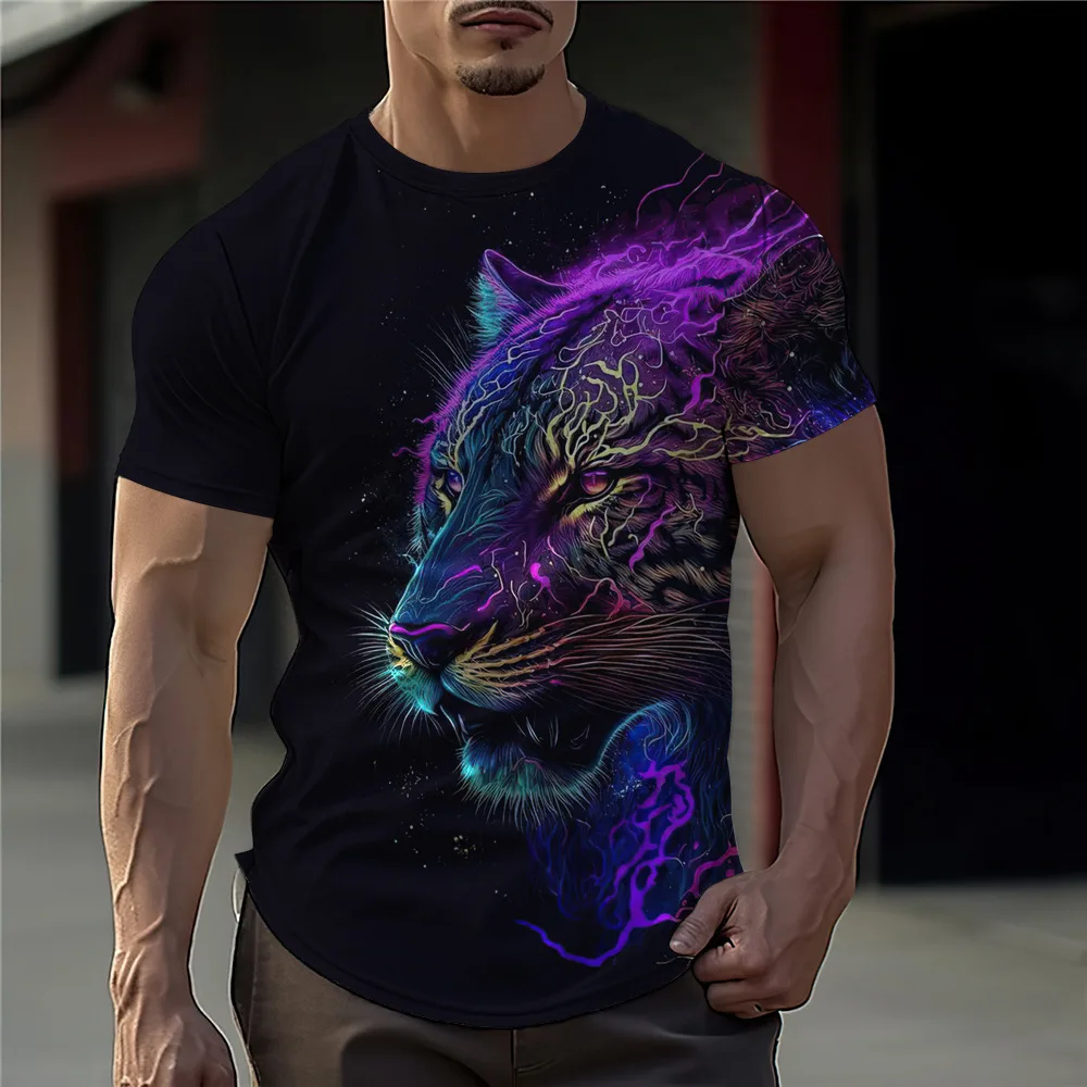 

Tiger T-Shirt Men'S Short-Sleeved T-Shirt 3d Printed Animal Graphic T-Shirt Men'S Clothing Street Hip-Hop O-Neck Oversized Tops