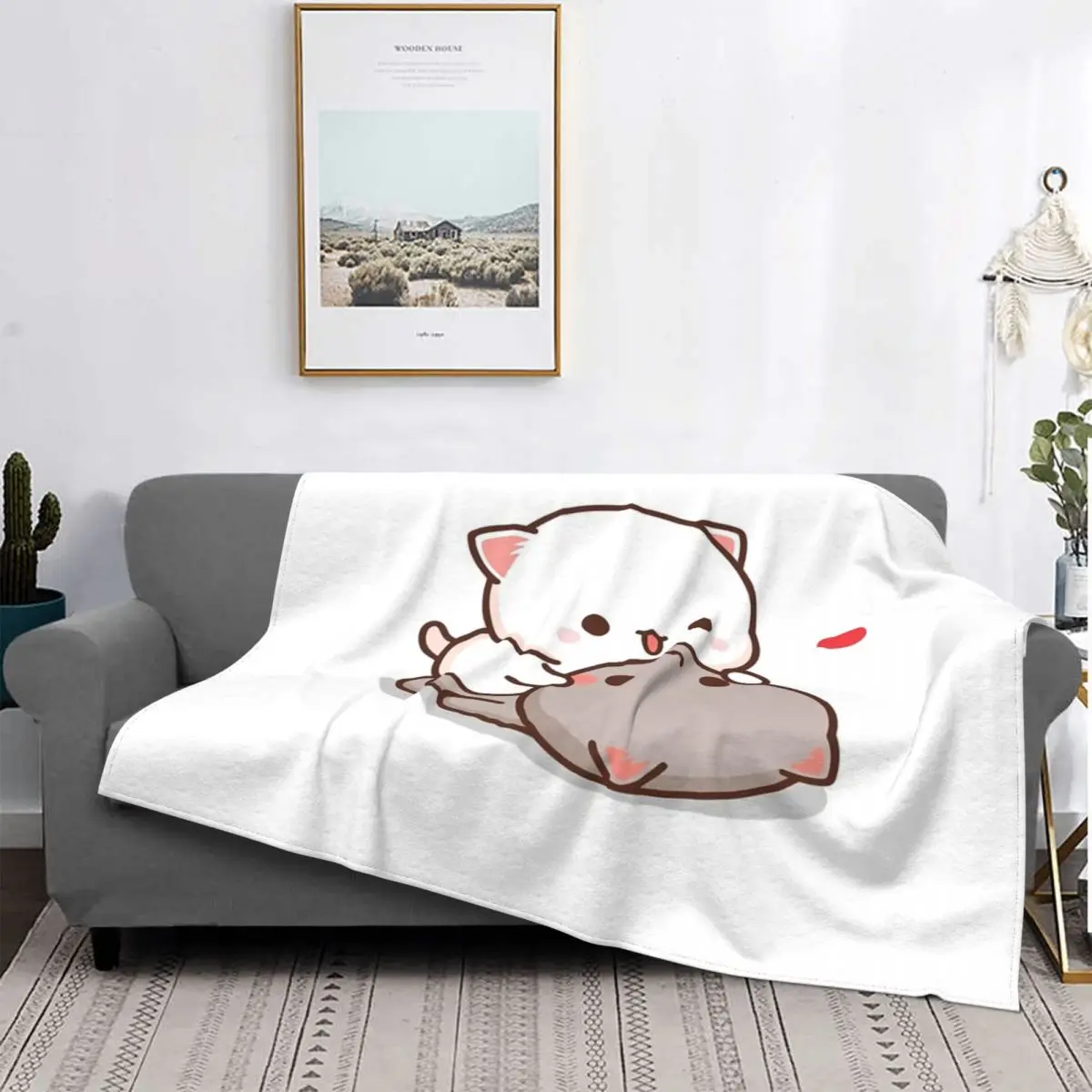 

Manta de amor de gato Mochi y Goma, colcha para cama a cuadros, funda de sofá con capucha, toalla de playa de lujo