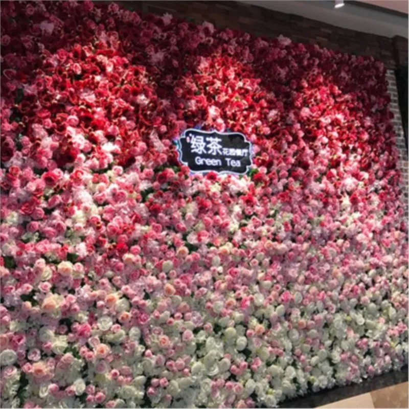 

Top Quality Gradual Change Roses Flower Backdrop Wedding Flower Wall Artifical Rose Stage Decoration 2.4M X 2.4M Home Decor