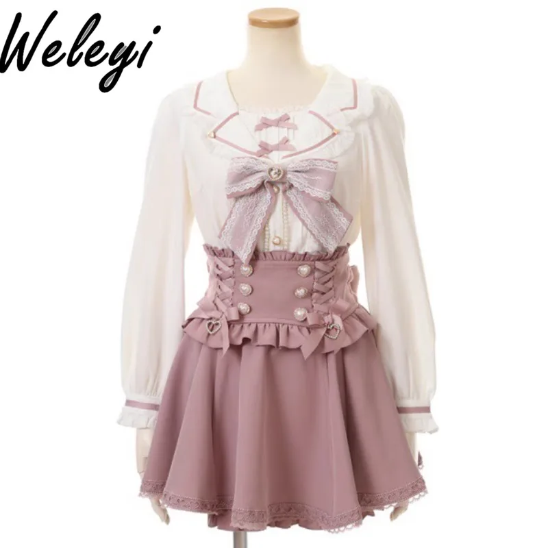 Милые японские кружевные топы с бантом в стиле Лолиты Mujer весенне-летние милые