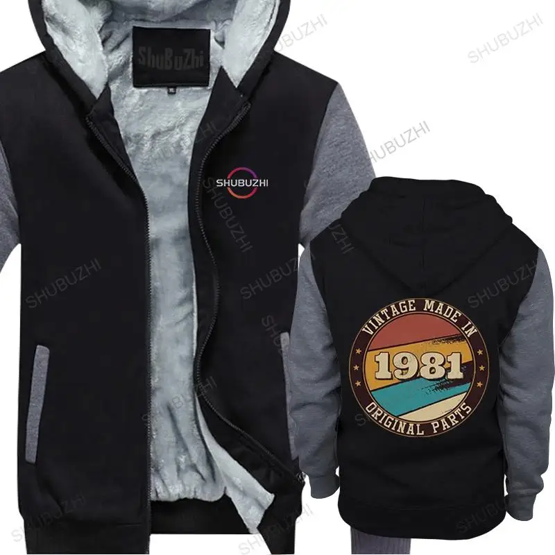 

Personality Vintage Made In 1981 thick hoodie Men Cotton sweatshirt Casual 41th Birthday winter coat Tops Graphic fleece jacket