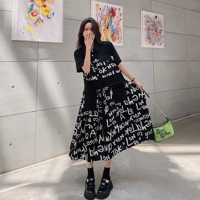 Женское длинное платье-поло NYFS свободное хлопковое платье в Корейском стиле с