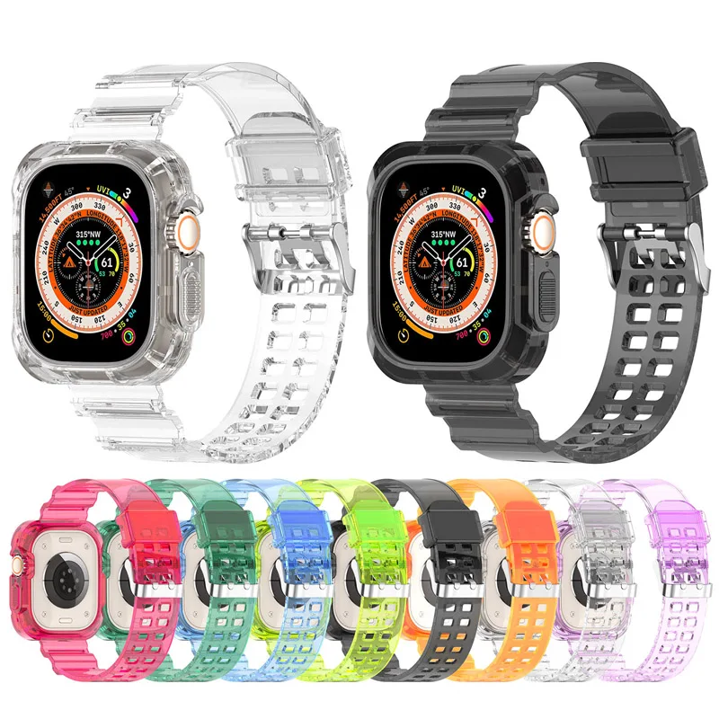 

Спортивный прозрачный ремешок + фотоэлемент для Apple Watch Ultra 49 мм, Регулируемый Прозрачный мягкий силиконовый ремешок для замены браслета
