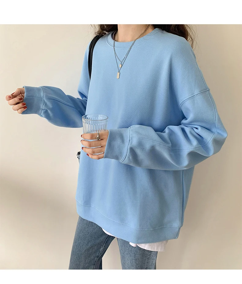 

A Sweater women's spring and autumn thin section 2021 autumn new round neck long-sleeved solid color loose jacket trend