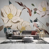 light luxury modern golden line flowers koi oil painting mural home decor wallpaper living room bedroom tv background wall paper