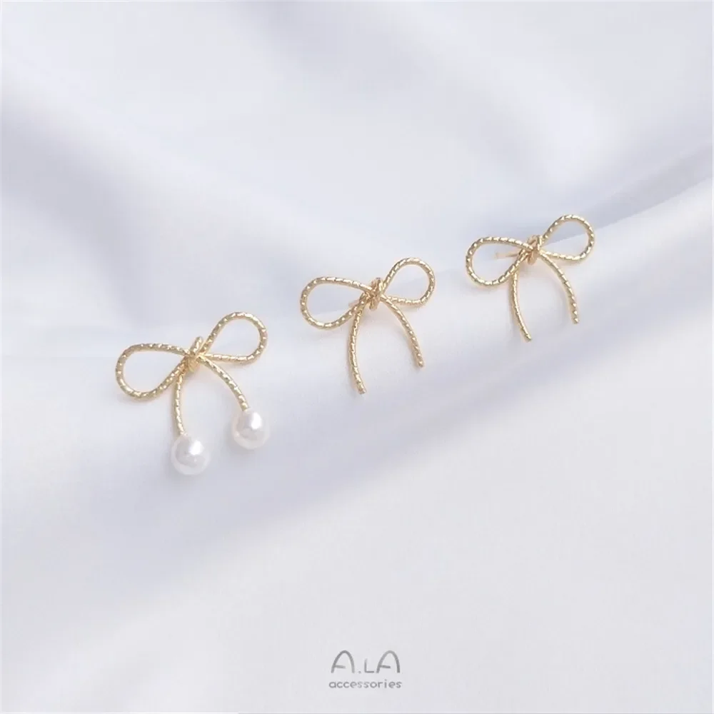 Серьги-бантики из проволоки 14 карат серебряная булавка 925 пробы ручная работа