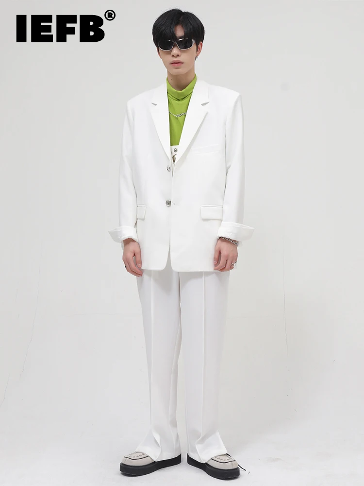 

IEFB Simple Loose Solid Color Men's Casual Suit 2022 Korean Style Single-breasted Lapel Top Mid Waist Straight Pants 9A1357