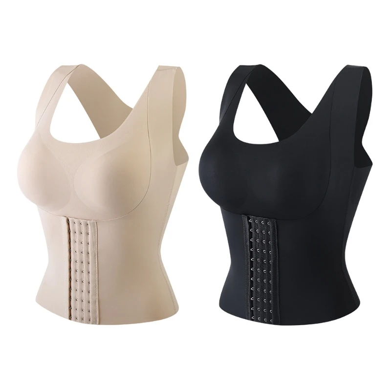

Women Seanless Front Buckle Bra Wireless Push Up Posture Corrector Tank Top Girdle Body Shaper Cross Back Vest Corset
