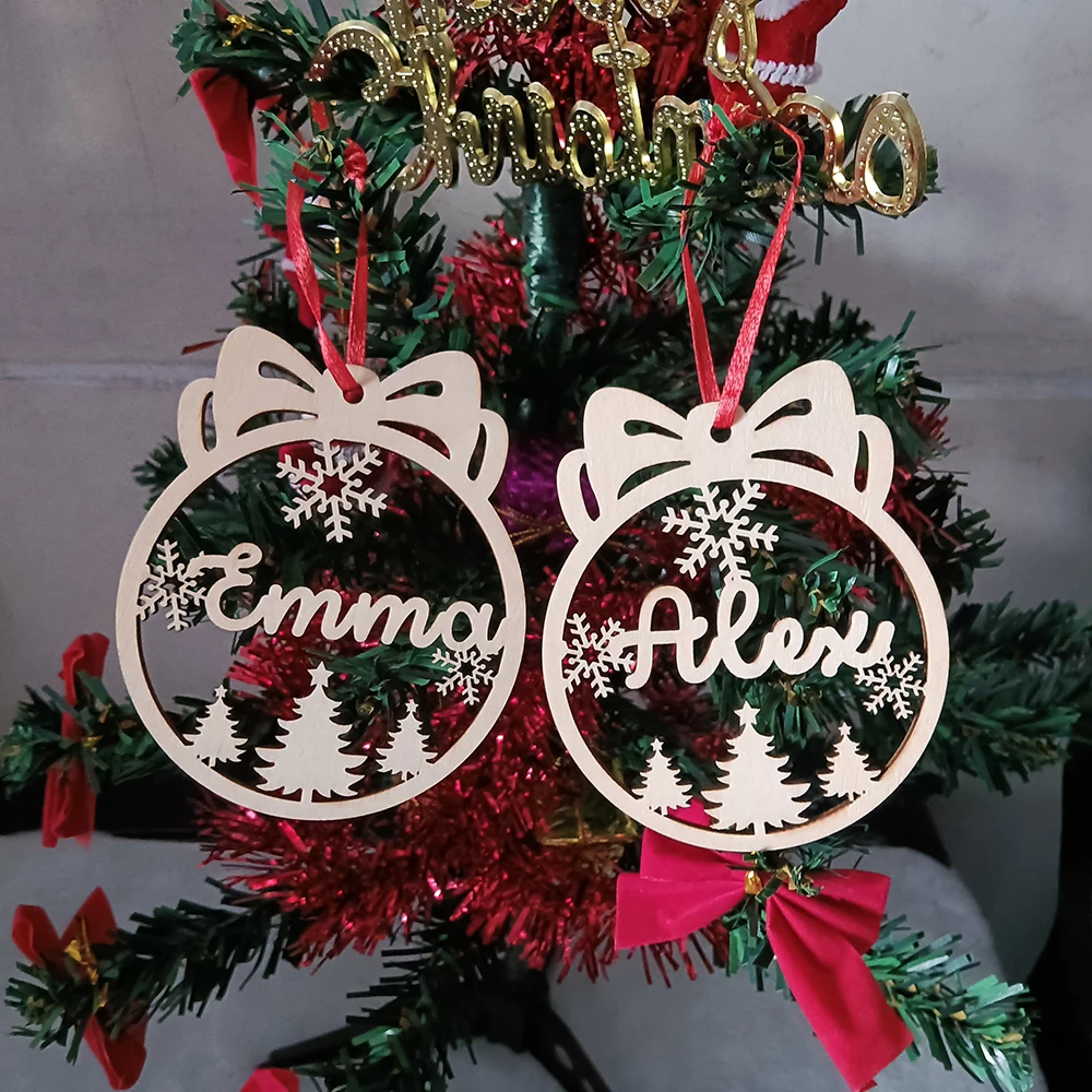 Рождественские шары на заказ, Рождественские шары, персонализированные украшения, лазерная вырезка названий, рождественские пользовательские подарочные бирки с годом и именем
