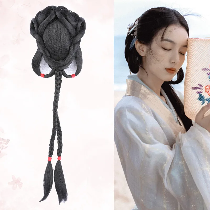 

Ancient Hanfu Hair Accessories For Women Black Retro Integrated Braid Hair Easy To Wear Beauty Halloween Carnval Party Dress Up