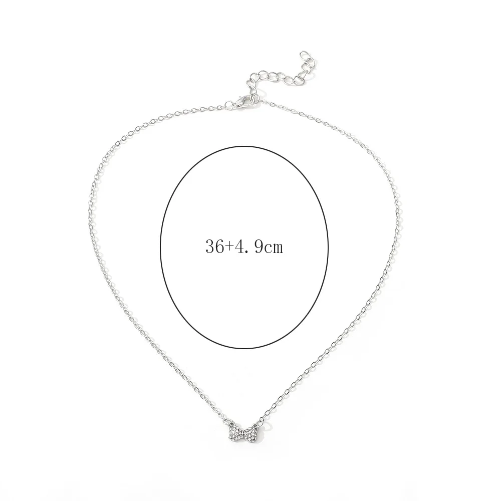European And American Fashion Trends Niche Simple Full Diamond All-match Personality Necklace Female Bow Pendant Clavicle Chain
