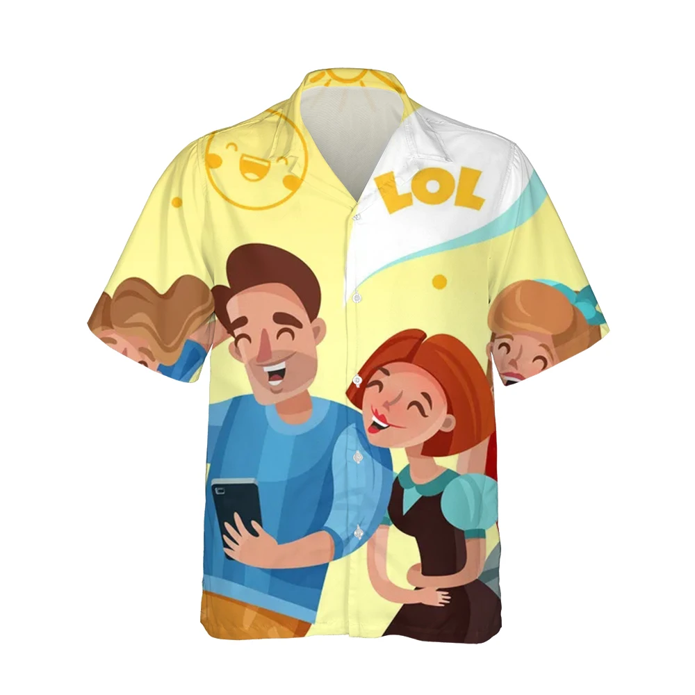 Jumeast 3d Crowds People Printed Hawaiian Funny Shirt Men Anime Trendy Short Sleeve Shirts Mens Fashion Casual Loose Streetwear