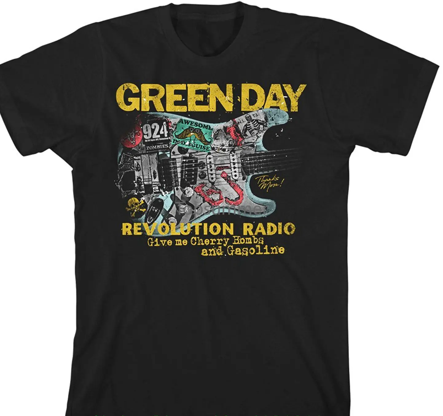 

Green Day Guitar Blue T-Shirt Tshirt Men Black Short Sleeve Cotton Hip Hop T-Shirt Print Tee Shirts