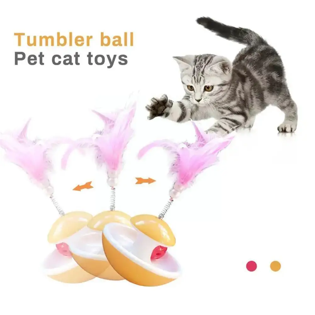 

Пластиковая игрушка-неваляшка для кошек и перьев с шариком, интерактивные игрушки для кошек в помещении, игрушки с перьями для кошек, движущ...