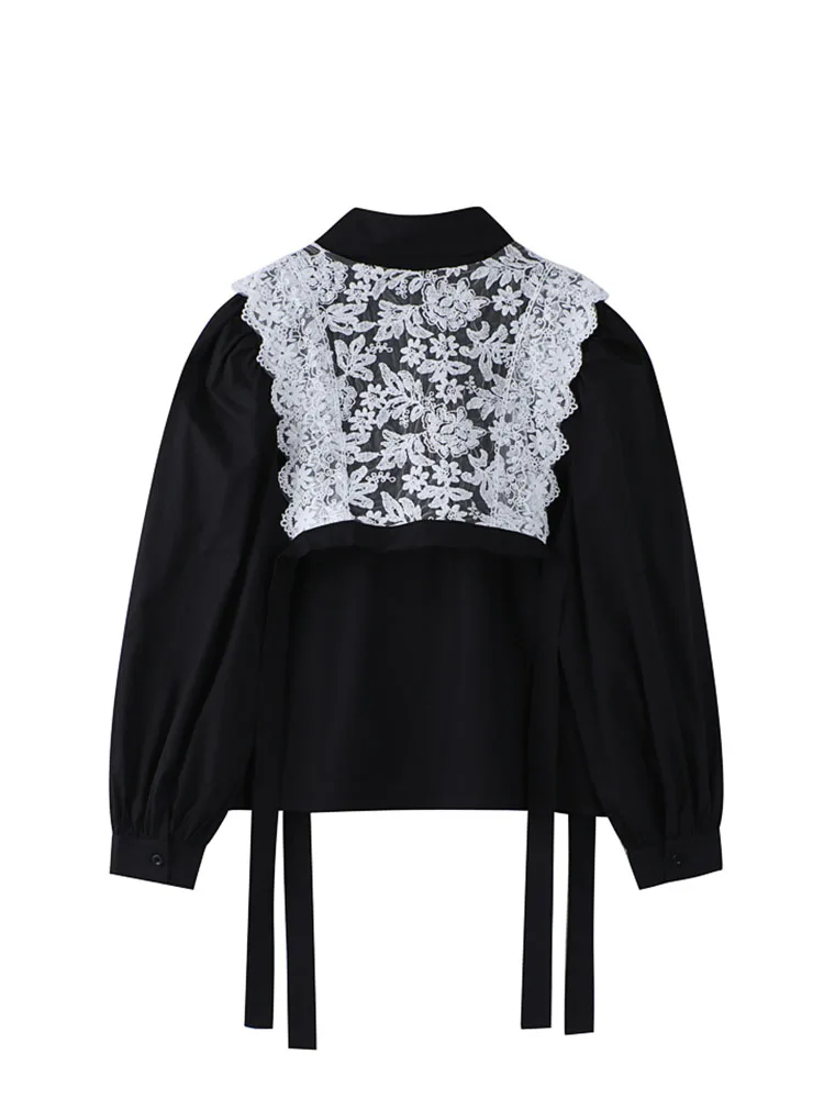 Женская свободная черная рубашка с отложным воротником корейские весенние