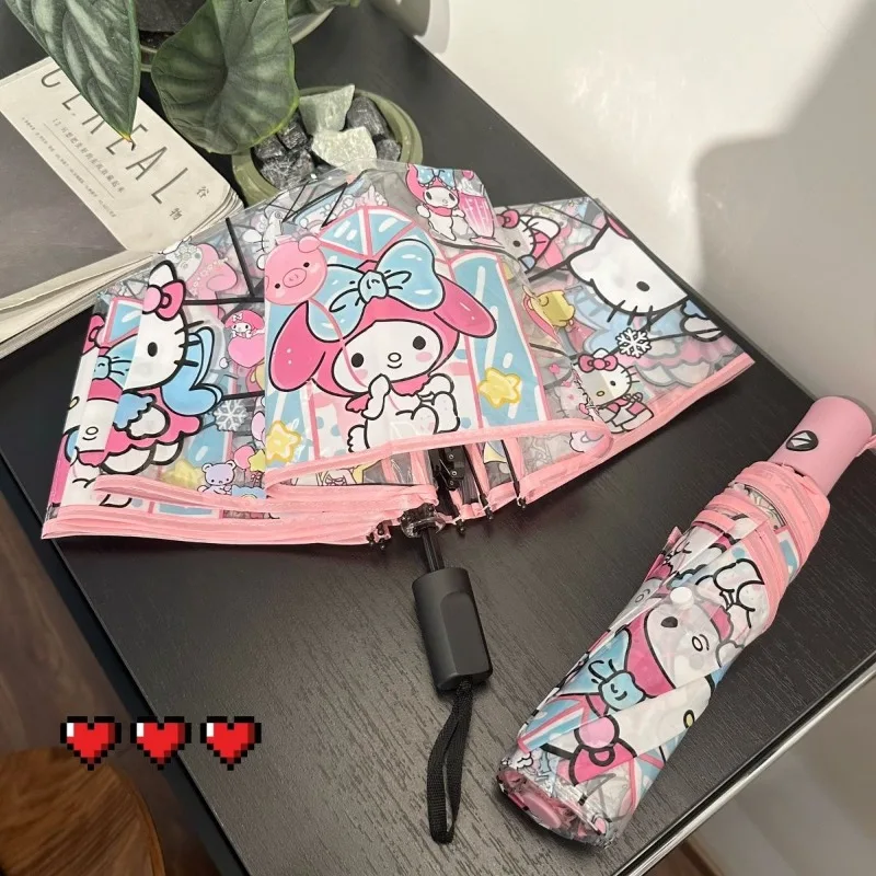 Фото Новый прозрачный зонт Sanrio Hangyodon 2026 года, автоматический, ветрозащитный, утолщенный, портативный, с Куроми и Синамороллом, для девочек-подростков, на каждый день, игрушка №1