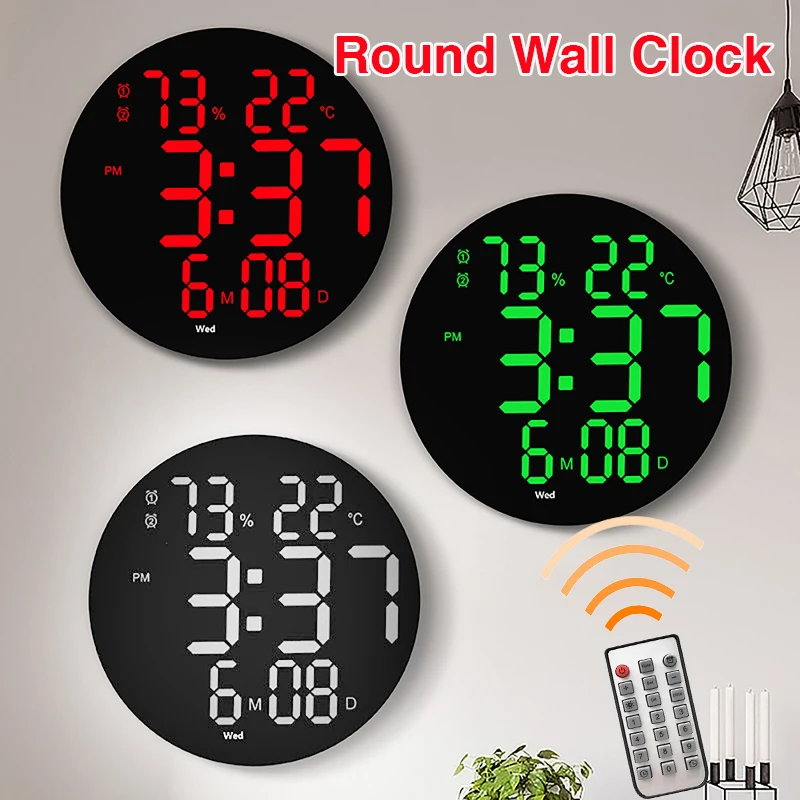 Led Round 3D Large Screen Wall Clock Digital Temperature Hum