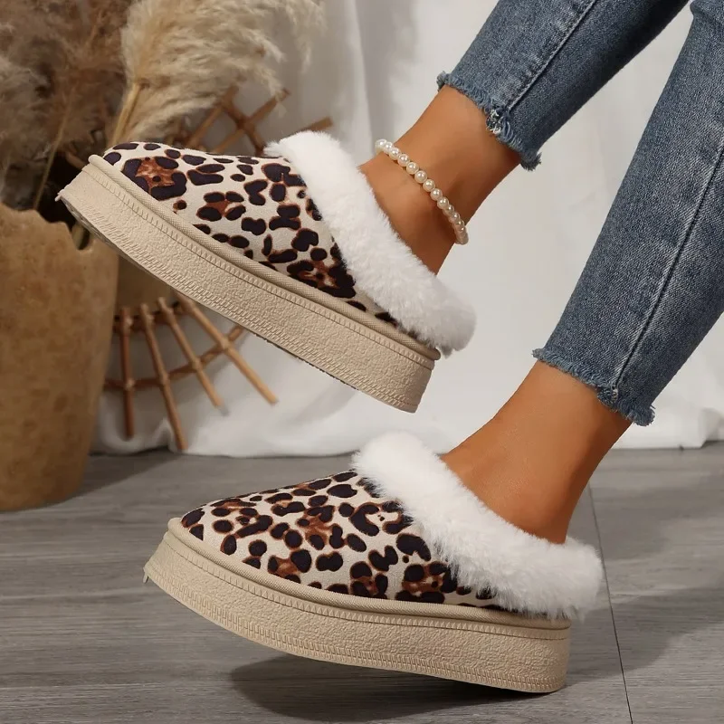 2024 обувь больших размеров женские тапочки с закрытым носком теплые на платформе