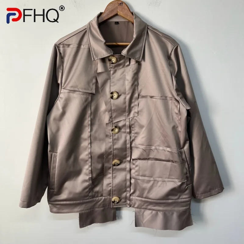 

PFHQ Men's Deconstructed Raw Edge Splice Jackets Fashion Versatile Avant-garde Pockets Single Breasted Tide Coat Autumn 21Z2587