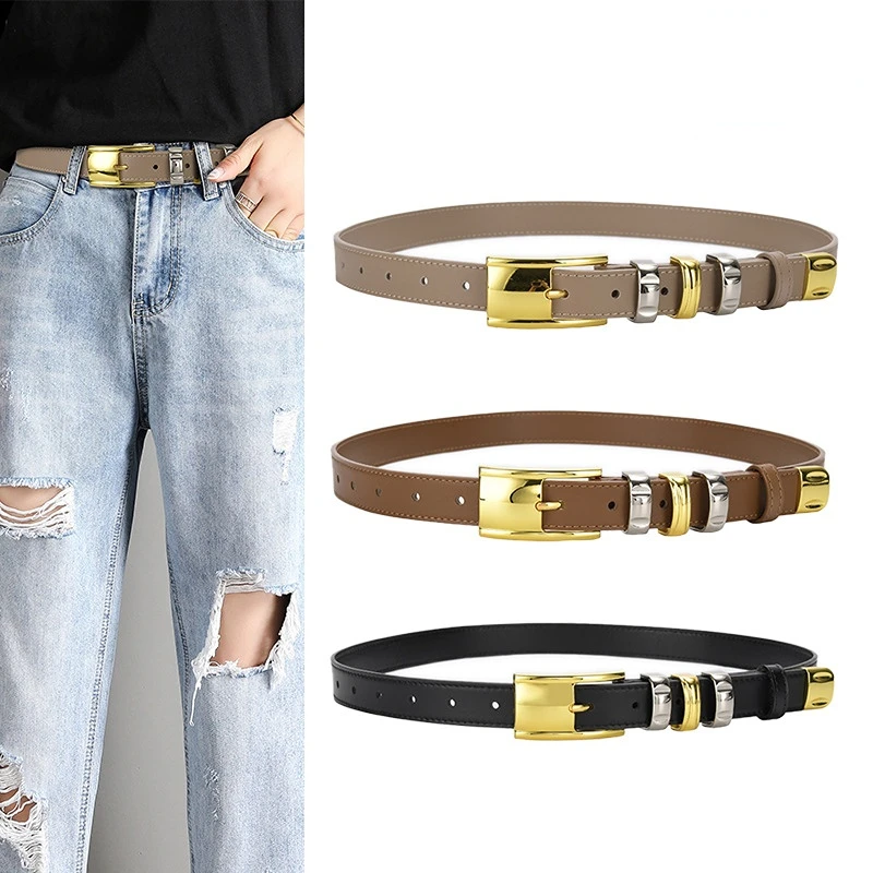 New Genuine Leather Slim Belt Women's Versatile Decoration with Suit Dress Waistband Fashion Cowhide Luxury Belt