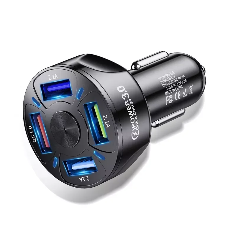 

4 USB Car Charger QC3.0 4.0 PC Retardant Material Stable Current Output LED Light One 4in1 Auto Mobile Phones Charging in car