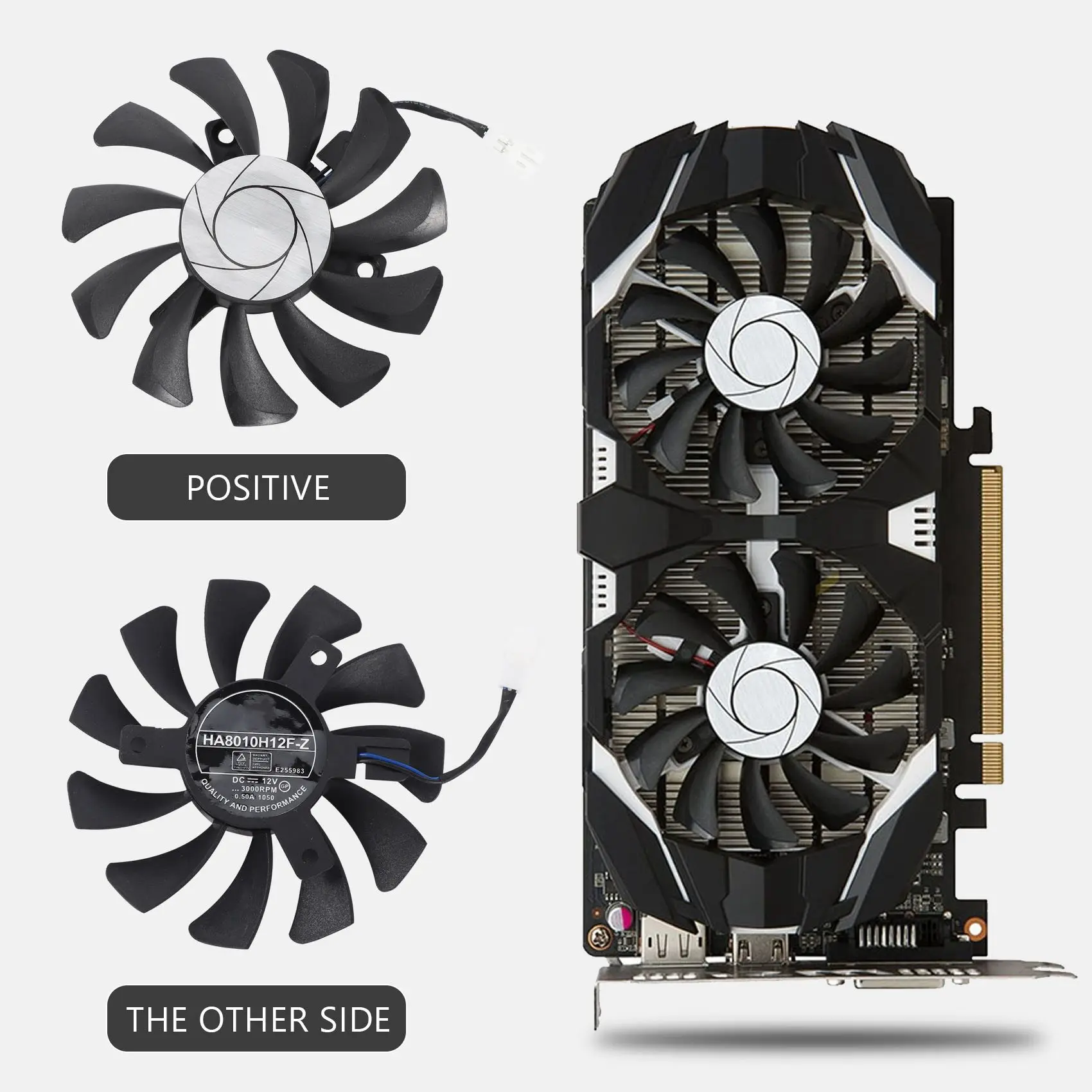 Кулер для видеокарты HGHO HA8010H12F-Z 75MM 2Pin GTX1050Ti с двумя вентиляторами для MSI Geforce GTX 1050Ti GTX-1050-Ti-4GT-OC (1 шт.) (art.: 3920da127d072) - 3920da127d072
