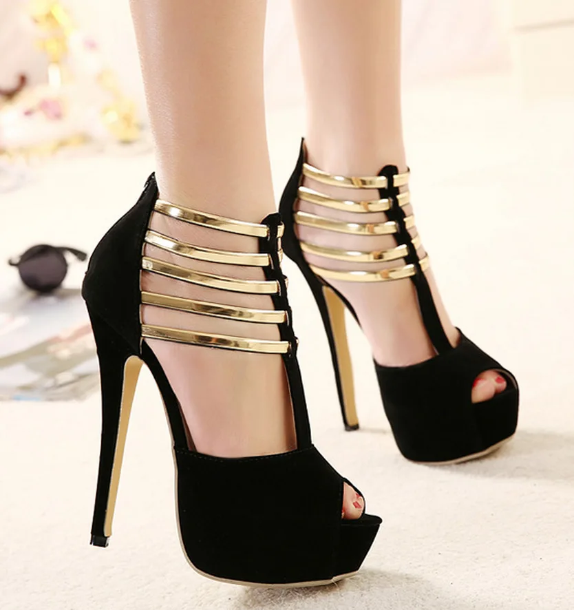 

Women's shoes New foreign trade large size high-heeled metal sandals fish mouth waterproof platform nightclub stilettos