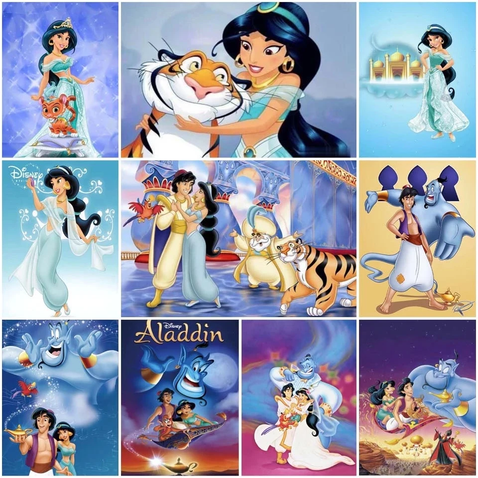 5D Diy Disney Diamond Painting Aladdin Princess Jasmine and Prince Diamond Mosaic Diamond Embroidery Cross Stitch Kit Home Decor