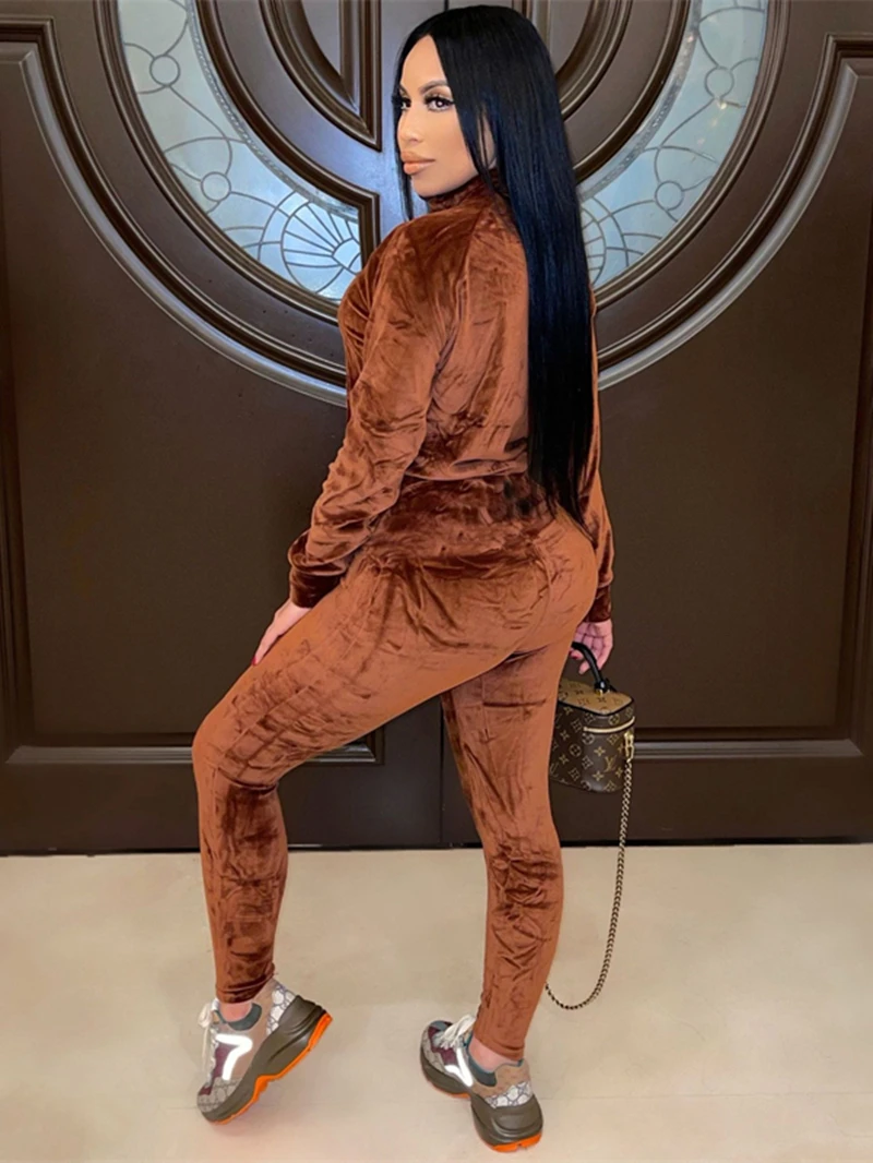 Женский спортивный костюм из двух предметов вельветовый на молнии длинные штаны