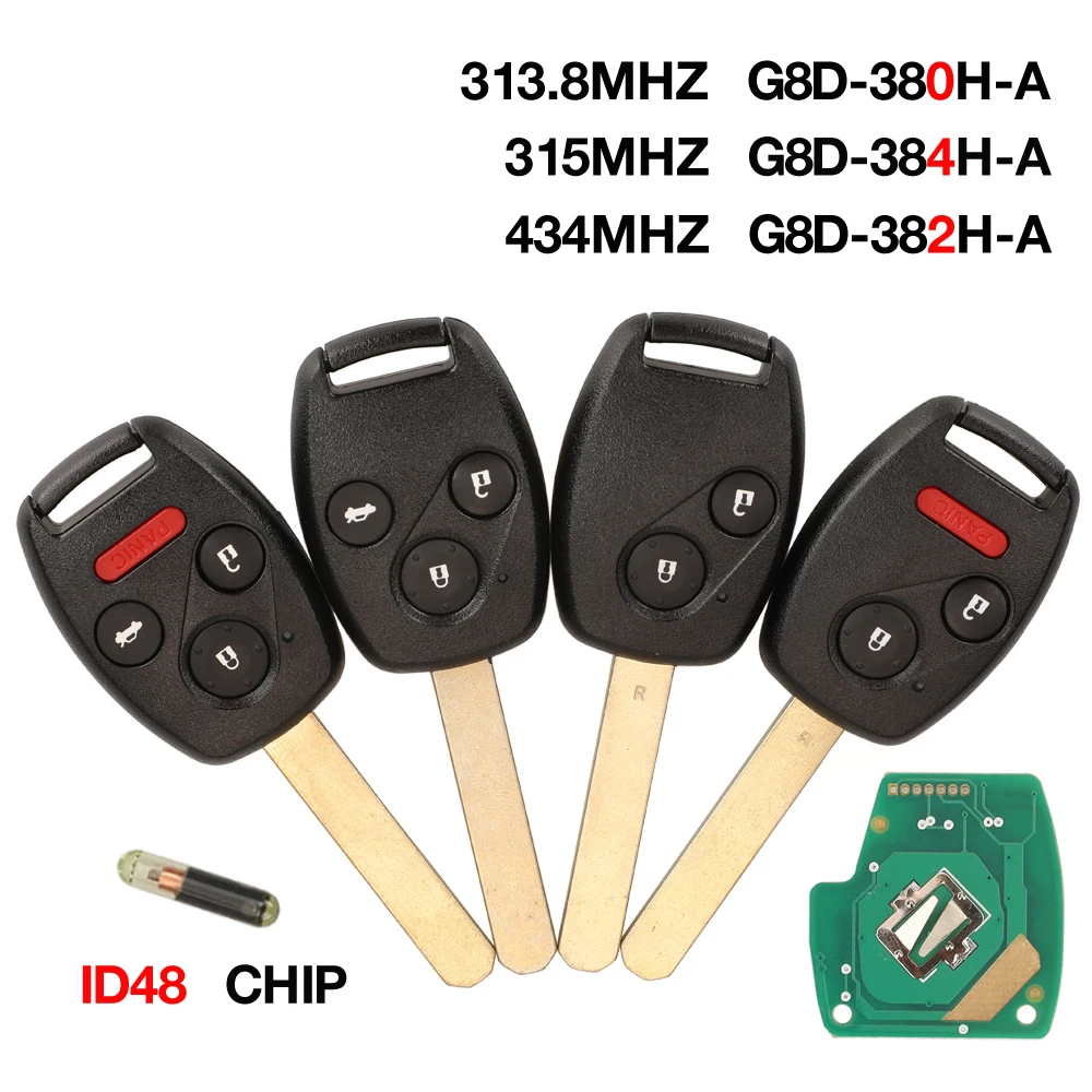 jingyuqin 313.8/315/434MHZ ID48 G8D-380H-A G8D-382H-A Remote Key For Honda Accord CRV HRV Fit City Jazz Odyssey Shuttle Civic