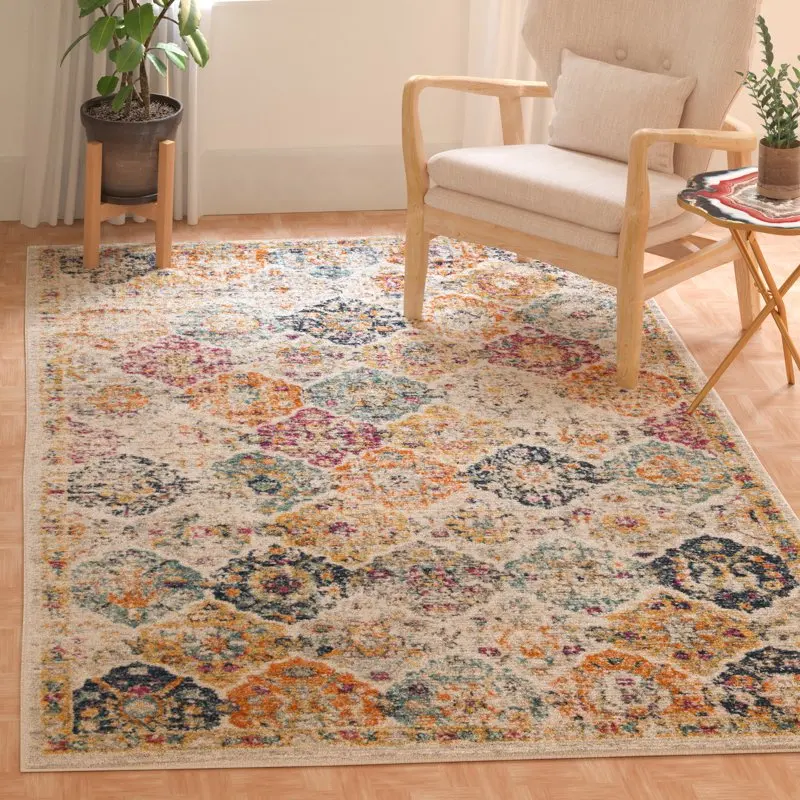 

Chic, Cream & Multi-Colored Distressed 3' x 5' Area Rug, Perfect to Transform Your Home Decor