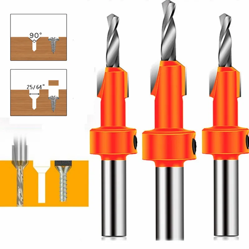 

Wood counterbore Drilling Router Bit end mill set Countersink Hole HSS Screw Cutter 8mm Shank Woodworking Milling Cutter