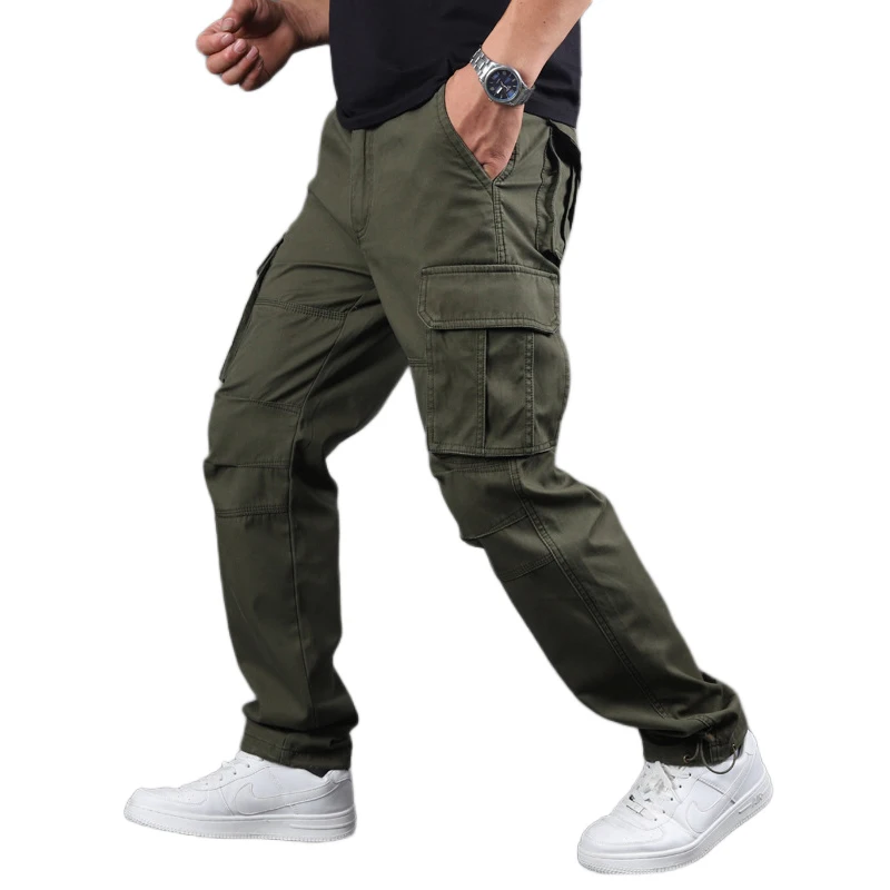 

Autumn Winter Men Pants Multi-Pockets Cargo Pants Warm Fleece Cottom Trousers Male Safari Style Casual Mens Pants Solid Color