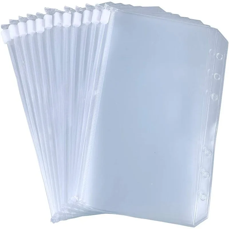 3/4pcs Binder Pockets A5 A6 A7 Size 6 Holes Binder Zipper Folders Waterproof PVC Pouch Document Filing Bags Loose Leaf Bags images - 6
