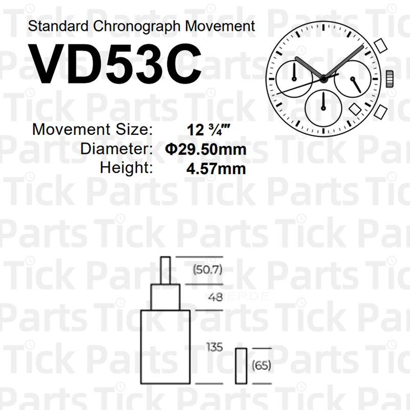 Механизм VD53 TMI VD53C-3 Кварцевый механизм Три стрелки с 3 глазами и датой Маленький