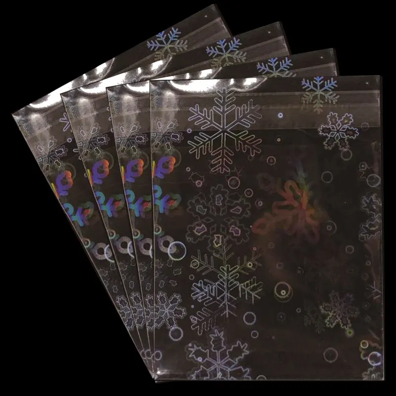

50pcs/lot Clear Self-adhesive OPP Bag Resealable Holographic Snowflake Flash Pouches for DIY Jewelry Retail Packaging Badge Gift