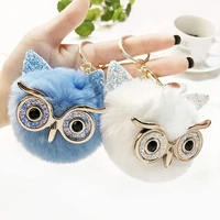 xqfate cute owl plush charm keychain for women car pendant pendant keyring colorful fluffy leather key chain accessories jewelry