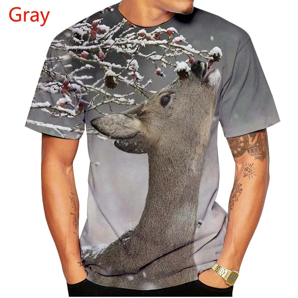 

2022 модная футболка с 3D-принтом лесного оленя, Мужской и Женский пуловер, свитшот с милыми животными, Повседневная футболка с короткими рукав...