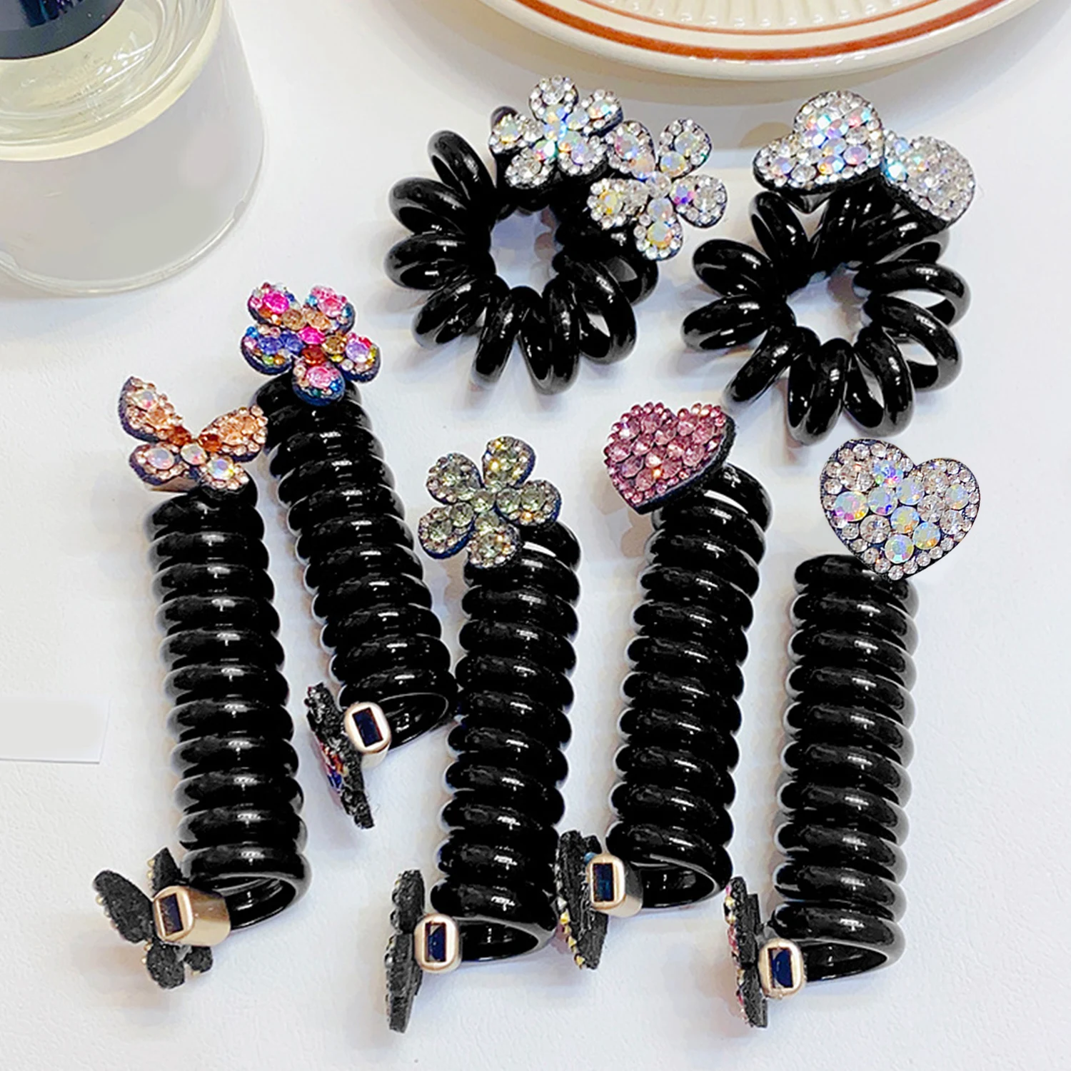 

New Women Girls Rhinestone Pentagram Star Ponytail Elastic Hair Bands Rubber Tie Bundle Scrunchies Telephone Wire Accessories