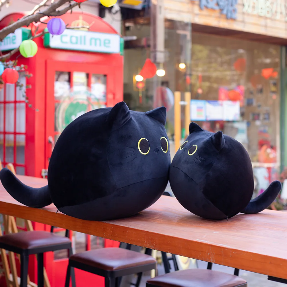 

18/40/55cm Kawaii Black Cat Plush Doll Large Cats Pillow Cute High Quality Soft Round Animal Stuffed Doll Gift For Kids Children