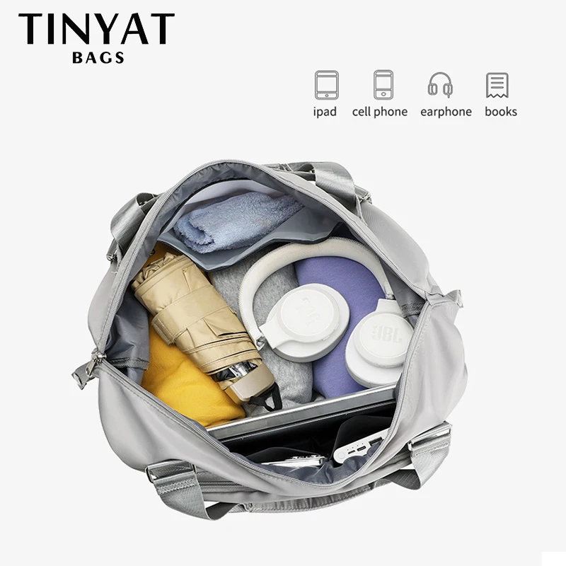 TINYAT Traveling Bags For Ladies Foldable Women Travel Backpack Sports Gym Yoga Waterproof Bag Large Capacity Duffle Handbag