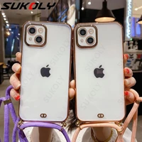 strap cord chain tape necklace lanyard phone case for iphone13 12 11pro 7 8plus x xr xs max soft clear colorful back cover shell